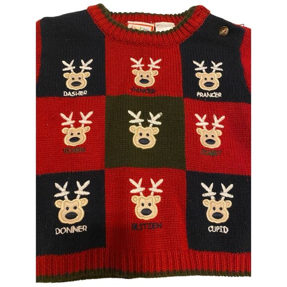 Baby Togs Reindeer Holiday Sweater Red Green Blue Knit Christmas Infant 6 9 Mo - Picture 2 of 10